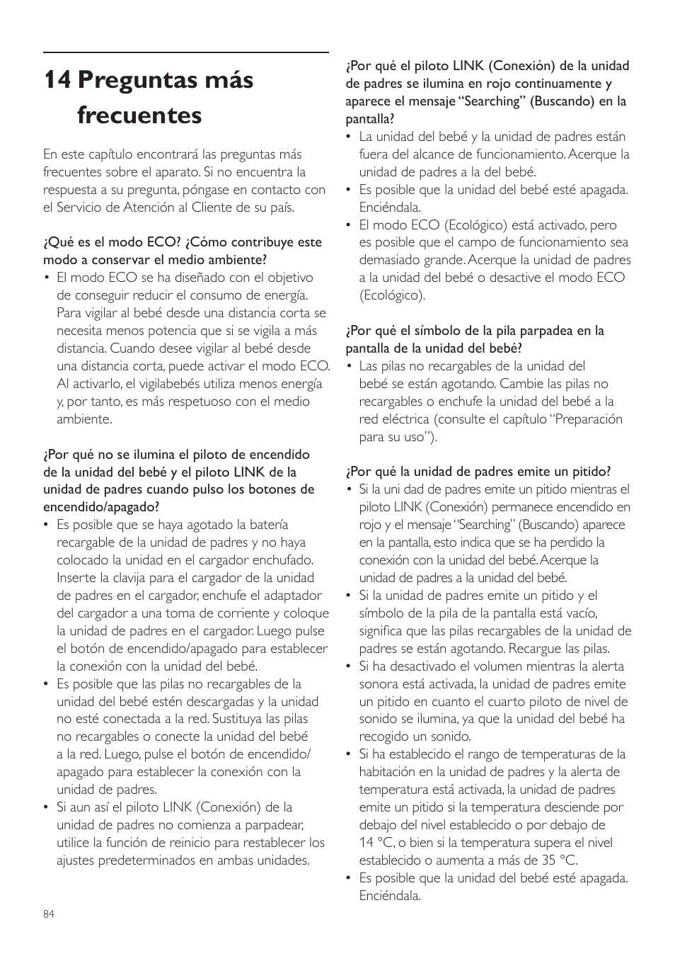 14 preguntas más frecuentes | Philips AVENT Vigilabebés DECT User Manual | Page 84 / 216