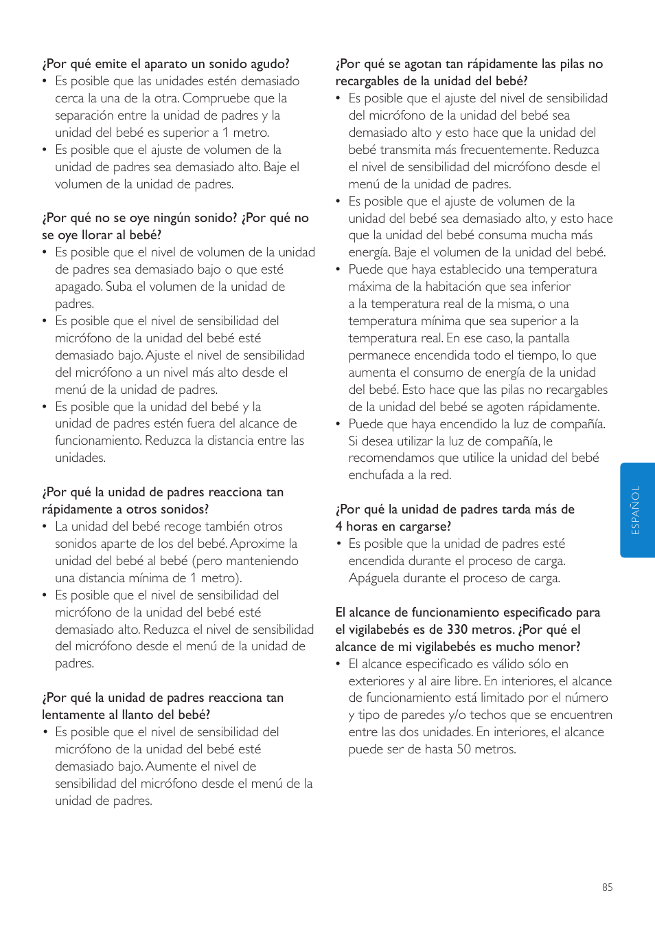 Philips AVENT Vigilabebés DECT User Manual | Page 85 / 216