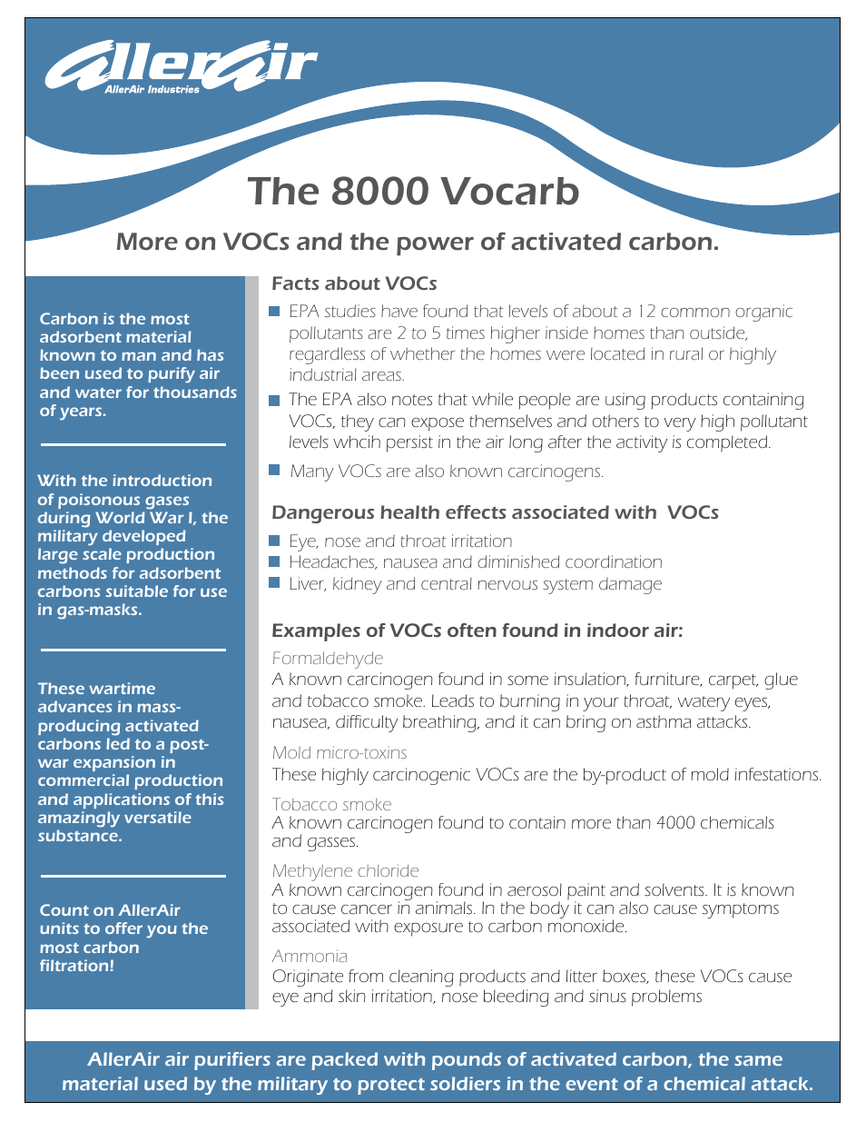 The 8000 vocarb, More on vocs and the power of activated carbon | AllerAir VOCARB 8000 User Manual | Page 2 / 2