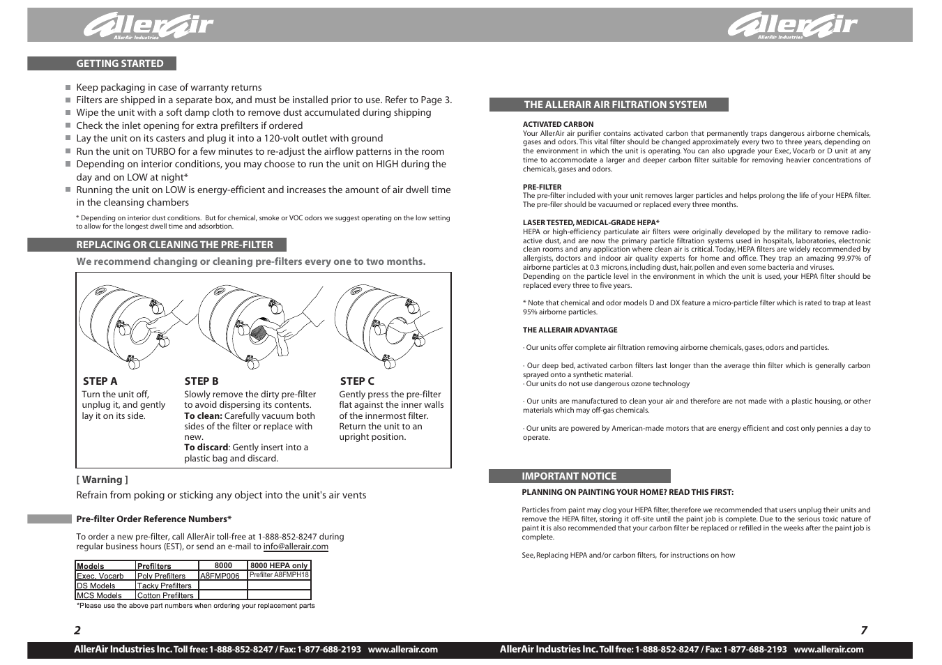 AllerAir A8PK7025 User Manual | Page 2 / 4