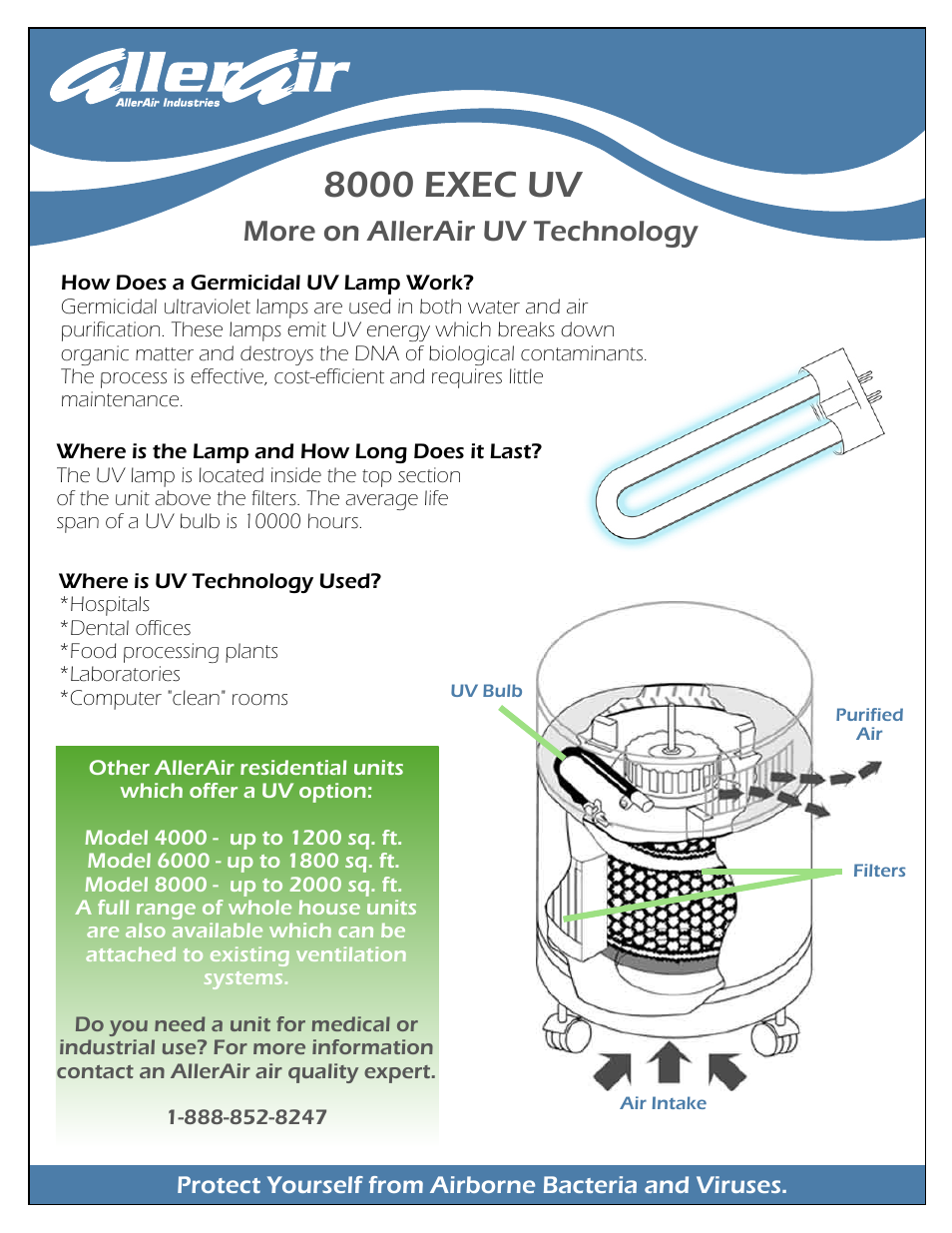 8000 exec uv, More on allerair uv technology | AllerAir The Power of HEPA-Carbon Filtration 8000 Exec UV User Manual | Page 2 / 2