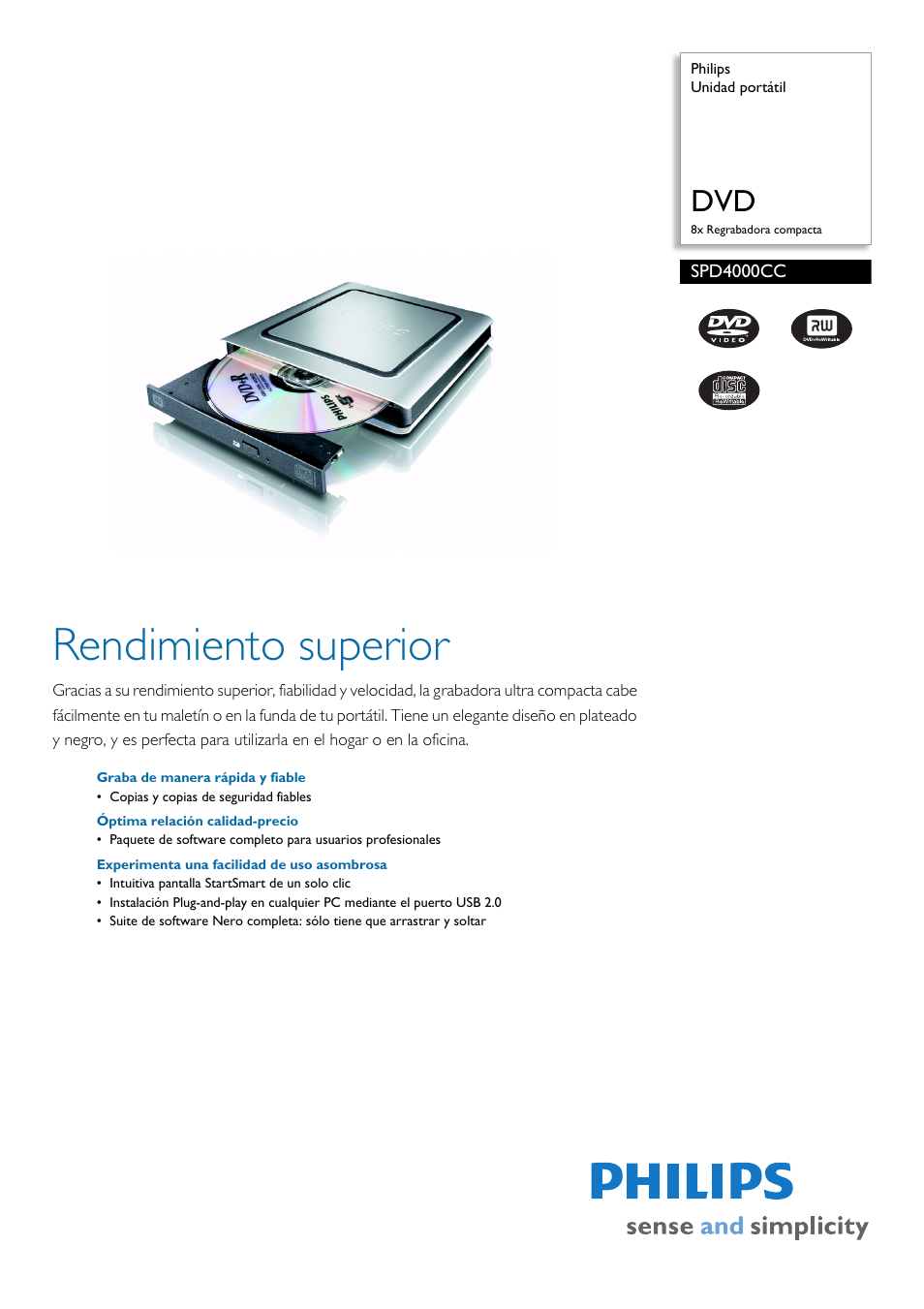 Philips Unidad portátil User Manual | 2 pages