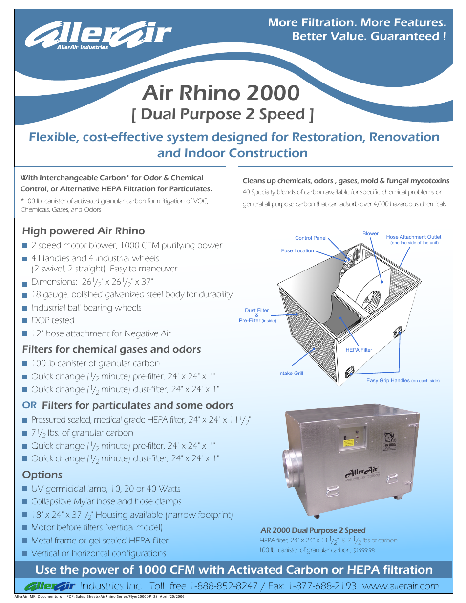 AllerAir Air Rhino 2000 User Manual | 1 page