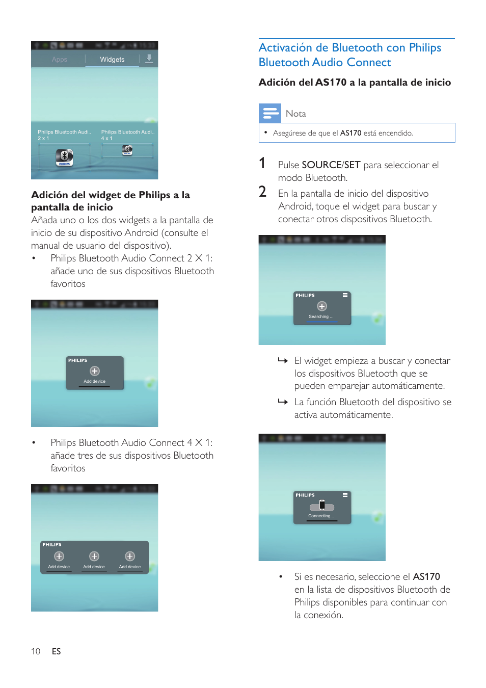 Adición del as170 a la pantalla de inicio | Philips altavoz base inalámbrico User Manual | Page 12 / 26