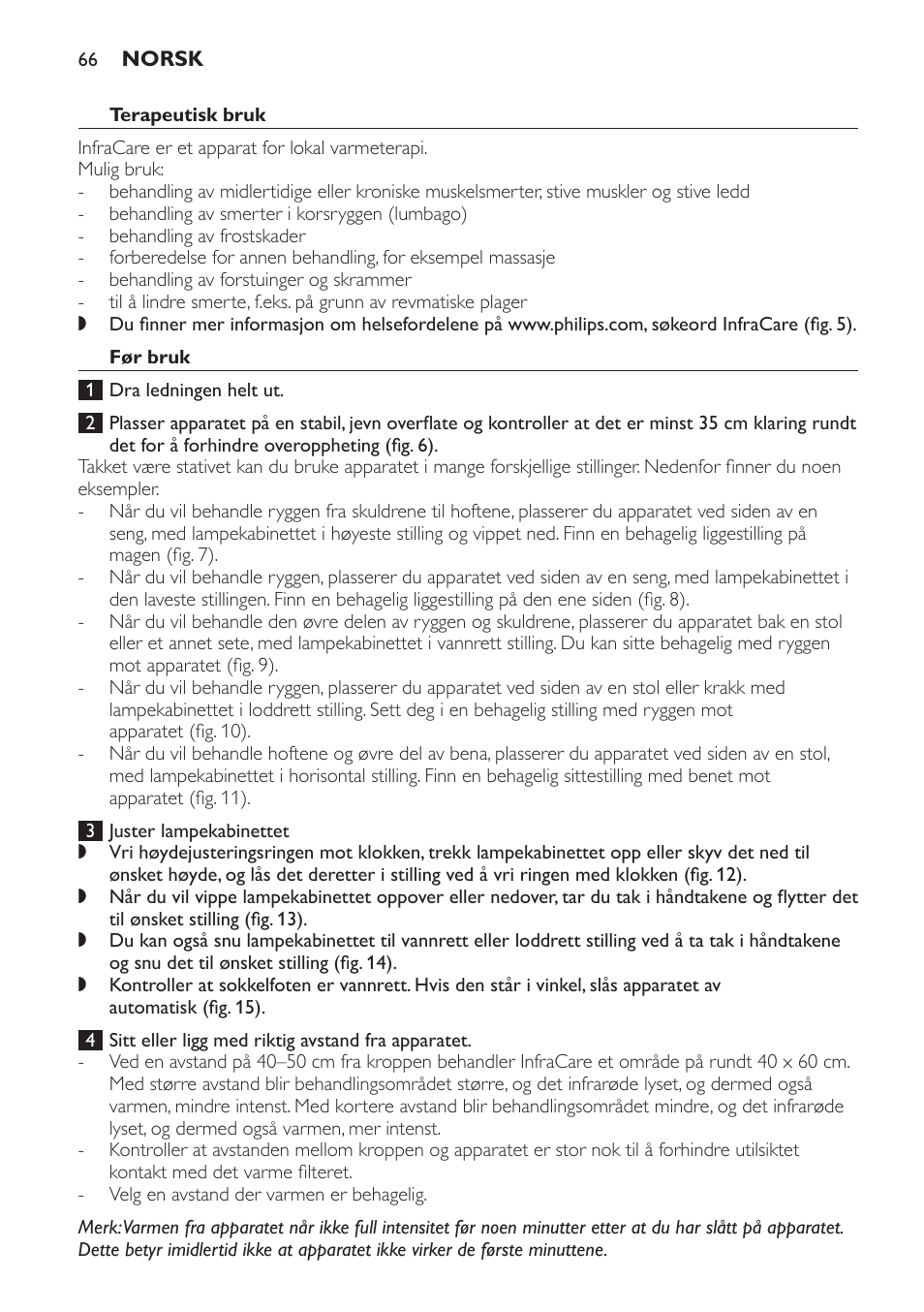 Før bruk | Philips Lámpara de infrarrojos InfraCare User Manual | Page 66 / 96