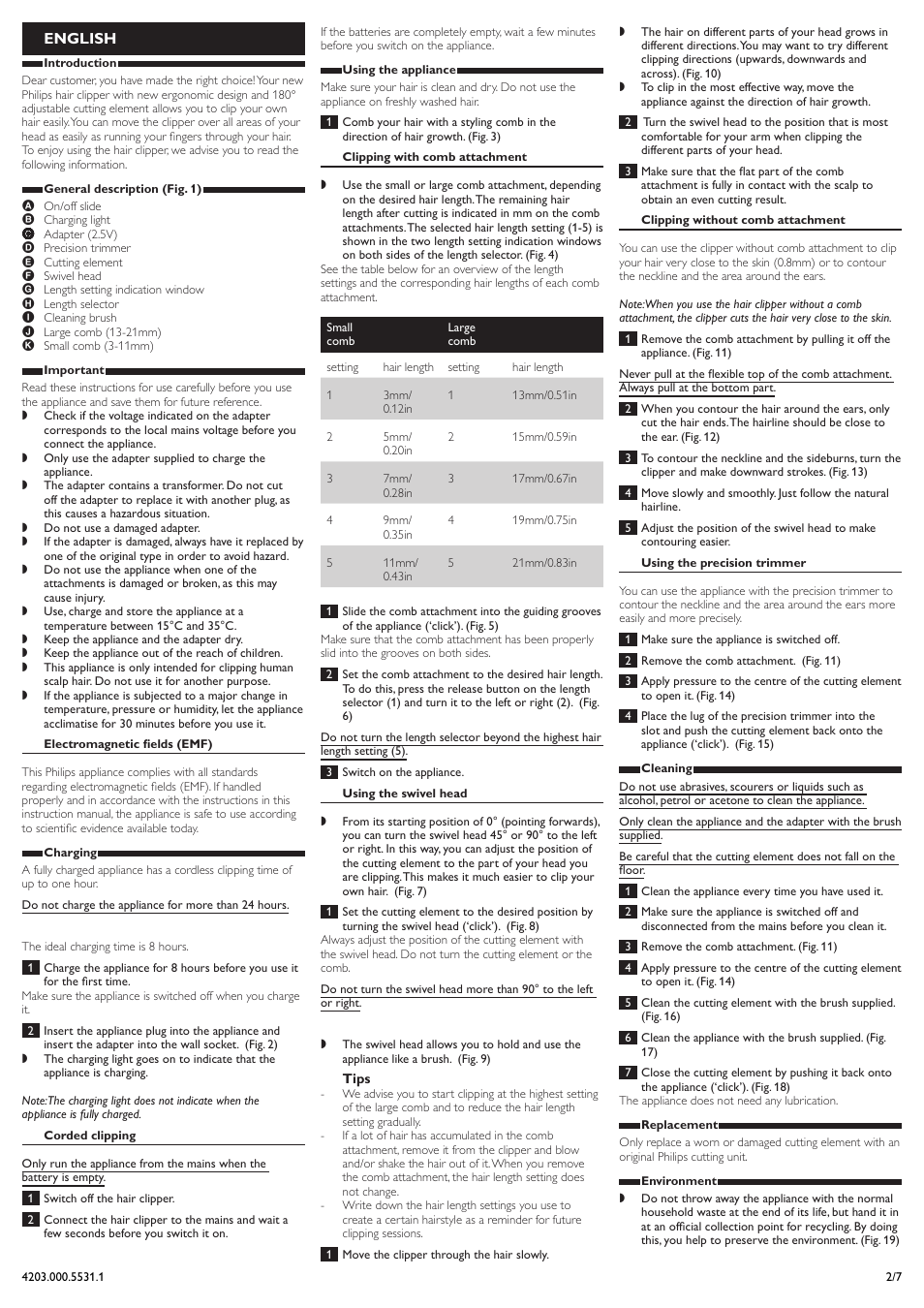 English | Philips cortapelos para cortarte el pelo tú mismo User Manual | Page 2 / 7