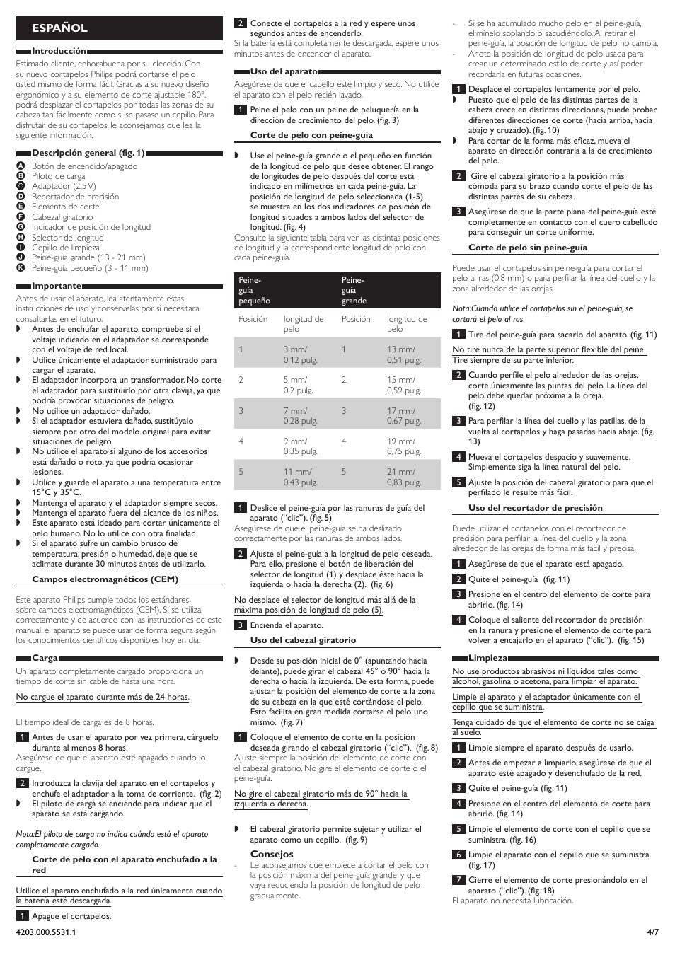 Español | Philips cortapelos para cortarte el pelo tú mismo User Manual | Page 4 / 7