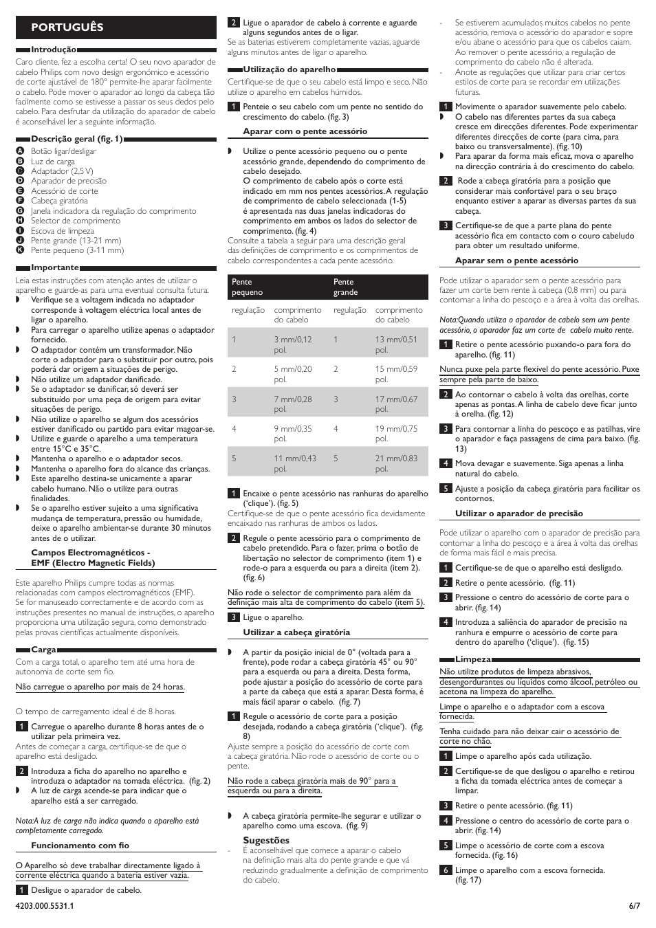 Português | Philips cortapelos para cortarte el pelo tú mismo User Manual | Page 6 / 7