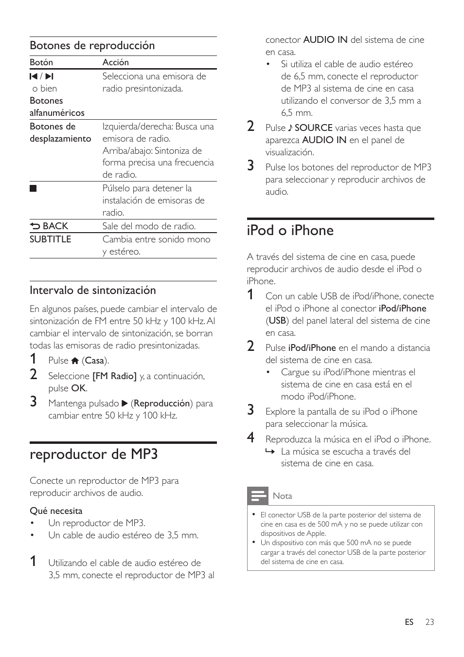 Reproductor de mp3, Ipod o iphone | Philips Fidelio SoundHub Sistemas de cine en casa 2.1 User Manual | Page 25 / 54