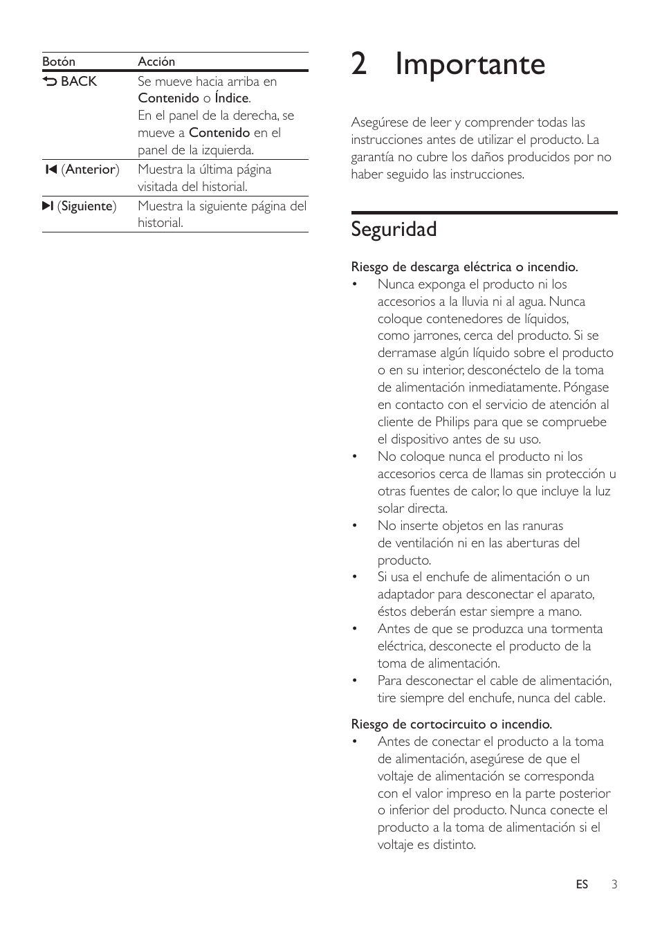 2 importante, Seguridad, Seguridad 3 | Philips Fidelio SoundHub Sistemas de cine en casa 2.1 User Manual | Page 5 / 54