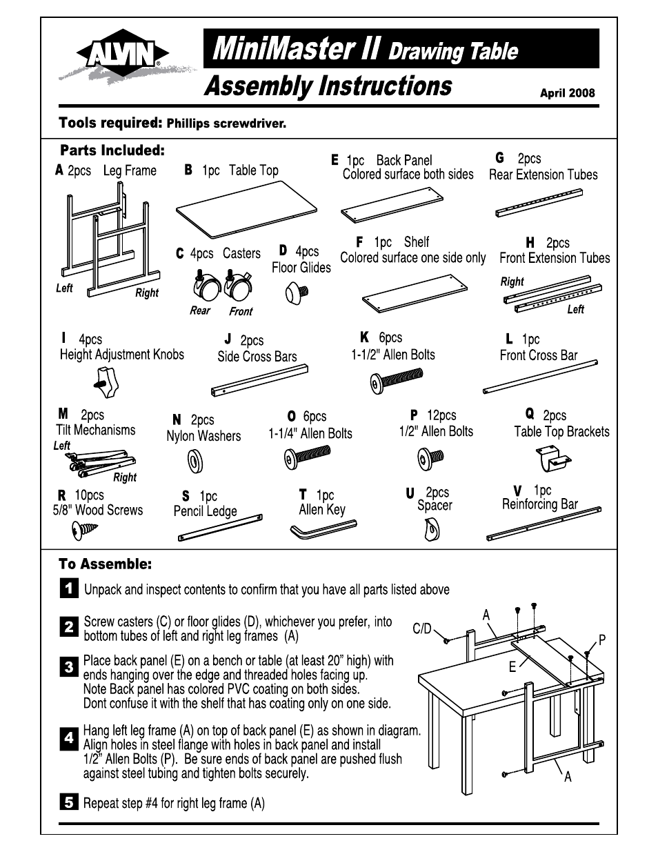 Alvin MiniMaster II Drawing Table User Manual | 4 pages