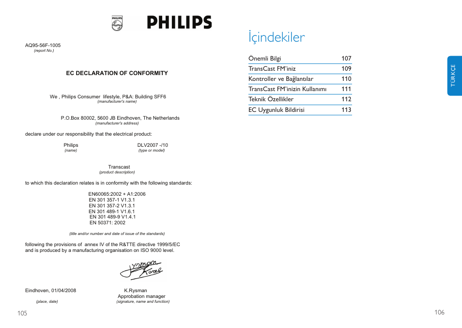 Içindekiler | Philips TransCast FM User Manual | Page 54 / 63