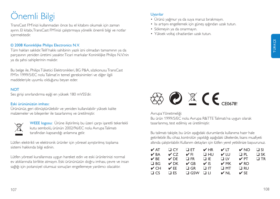 Önemli bilgi | Philips TransCast FM User Manual | Page 55 / 63