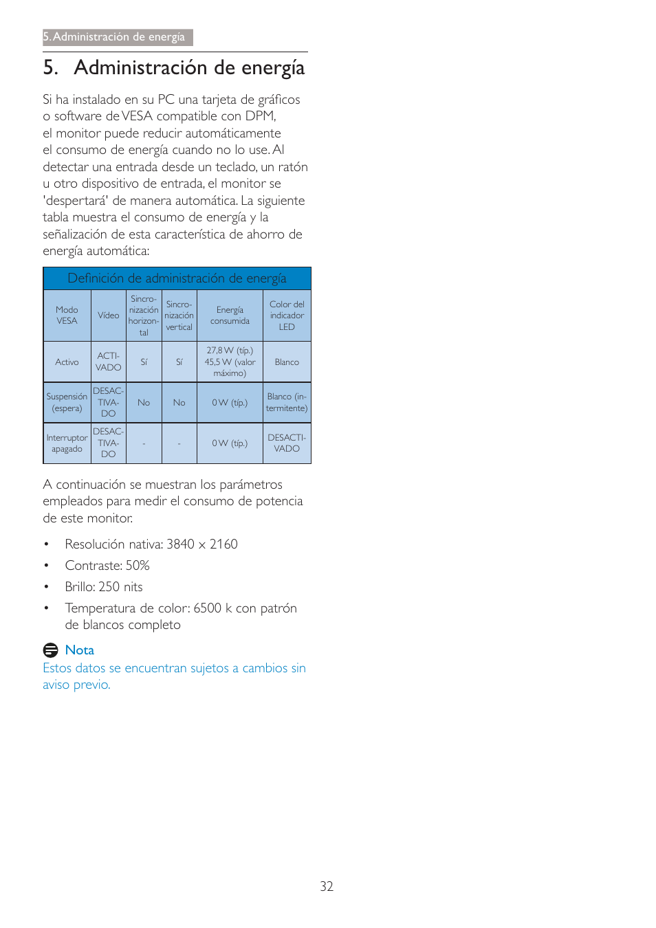 $gplqlvwudflyq gh hqhujtd | Philips Brilliance Monitor 4K Ultra HD con retroiluminación LED User Manual | Page 34 / 54