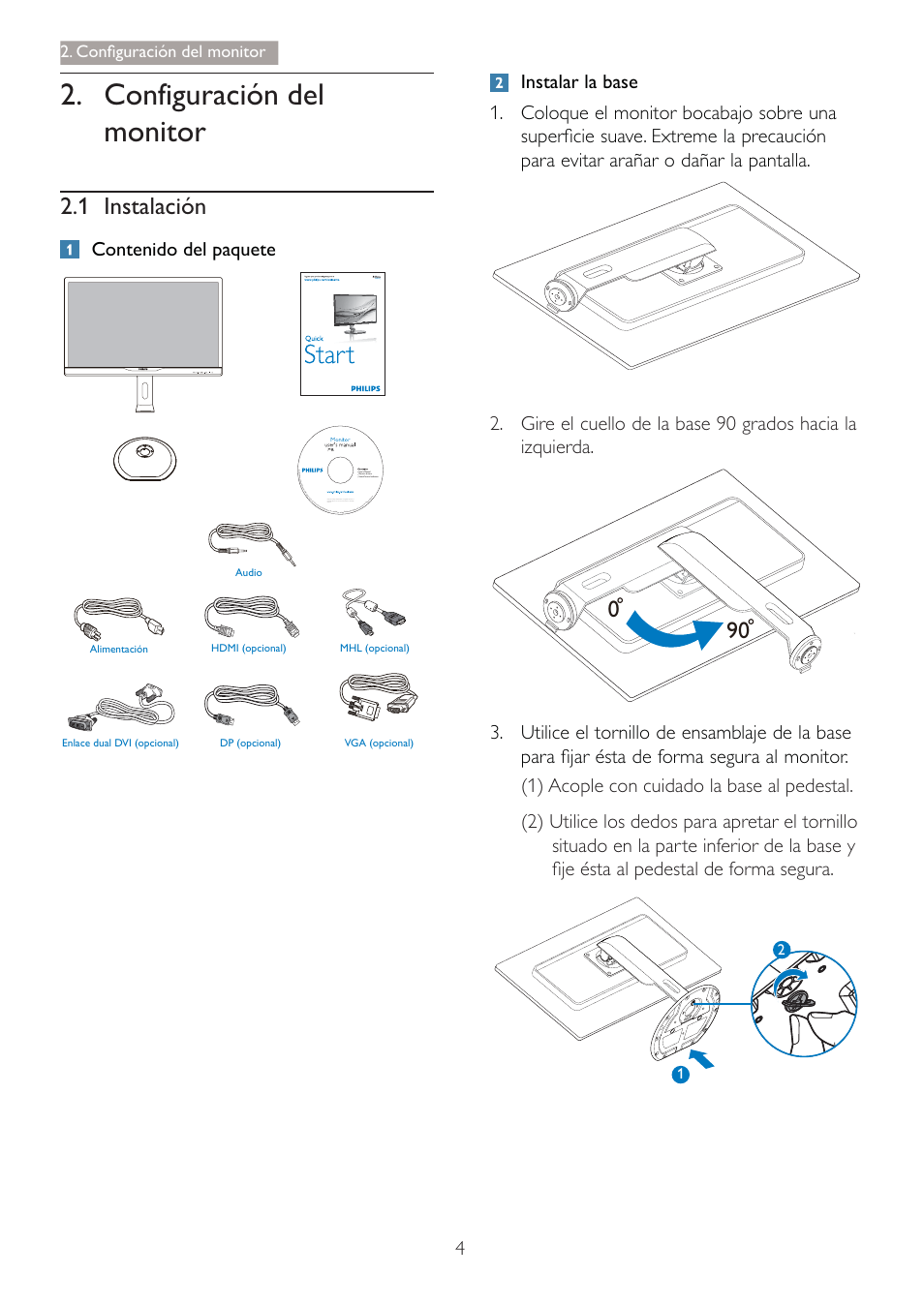 &rqiljxudflyq gho monitor, 1 ,qvwdodflyq, Rqwhqlgr gho sdtxhwh | Rqàjxudflyq gho prqlwru | Philips Brilliance Monitor 4K Ultra HD con retroiluminación LED User Manual | Page 6 / 54