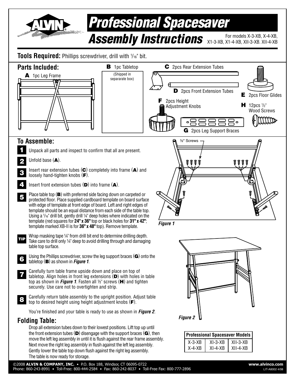 Alvin Professional Spacesaver X-3-XB User Manual | 1 page