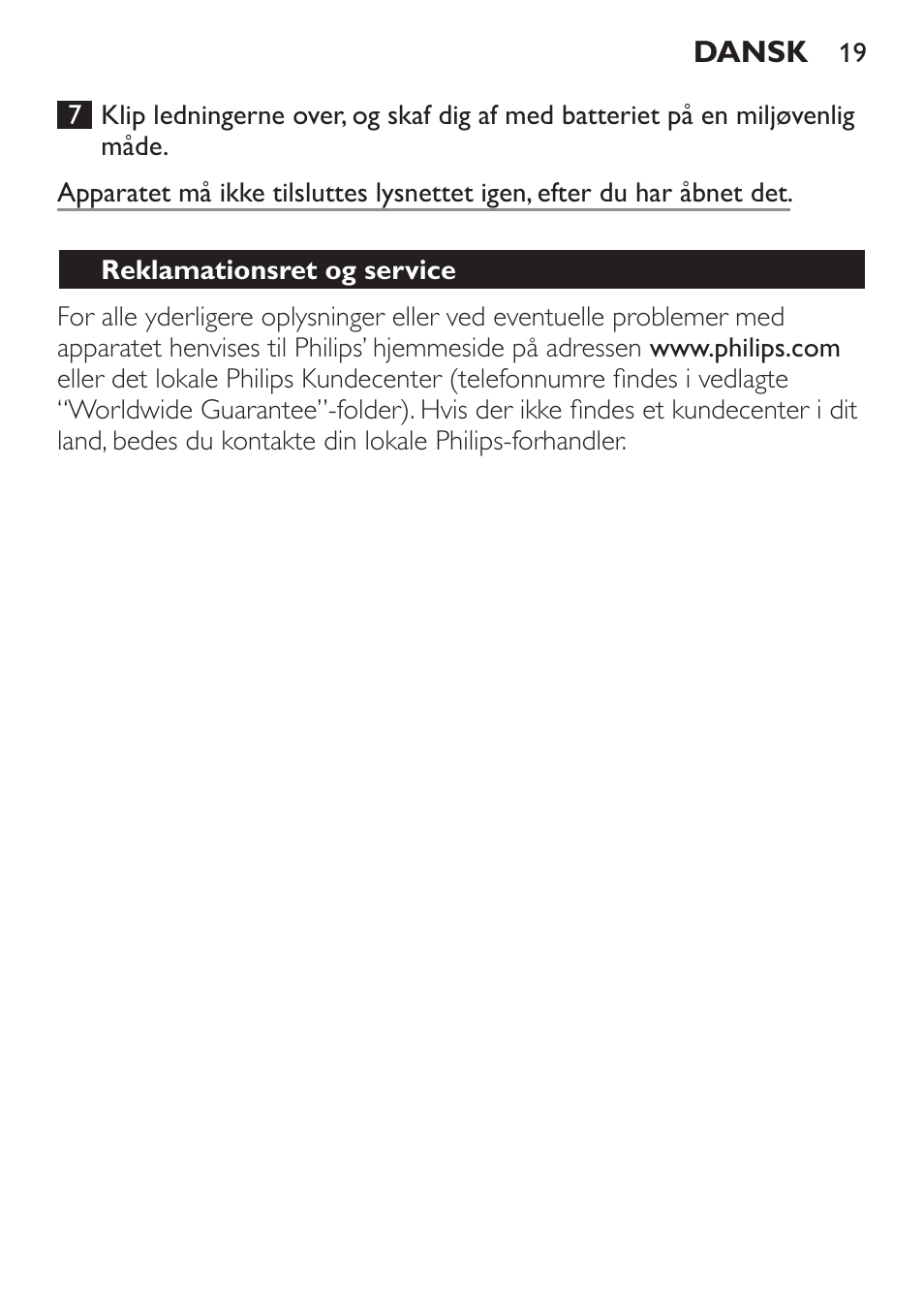 Reklamationsret og service | Philips HAIRCLIPPER Series 1000 Cortapelos User Manual | Page 19 / 100