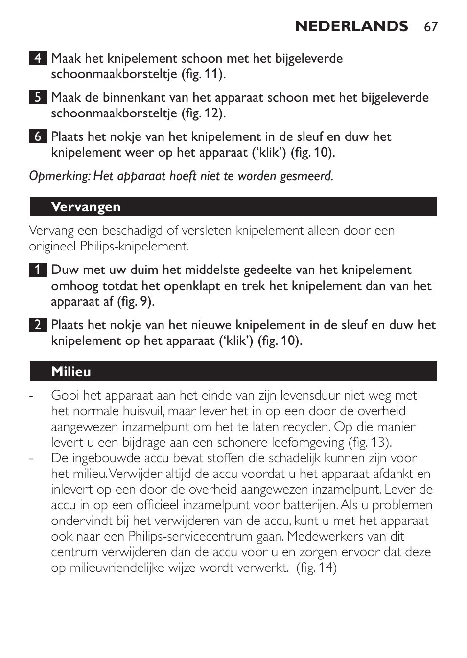 De accu verwijderen, Vervangen, Milieu | Philips HAIRCLIPPER Series 1000 Cortapelos User Manual | Page 67 / 100