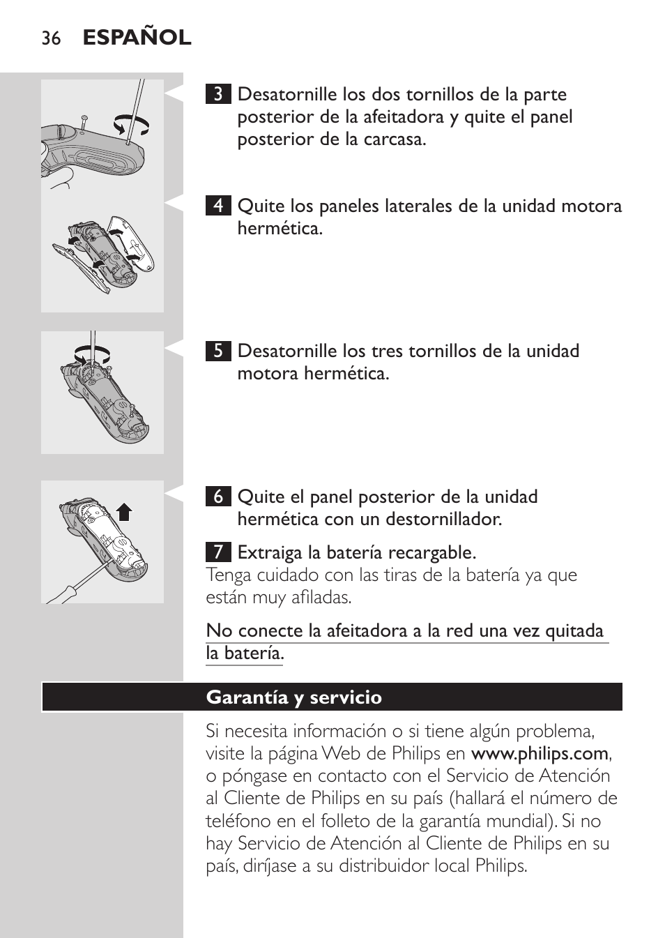 Medio ambiente, Cómo extraer la batería recargable | Philips Afeitadora eléctrica User Manual | Page 34 / 96