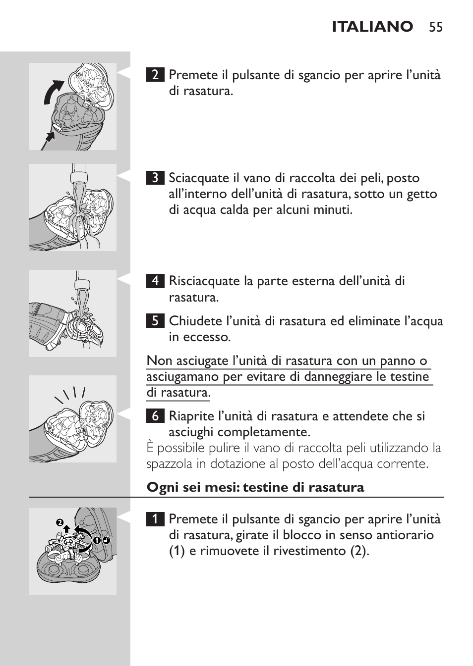 Ogni sei mesi: testine di rasatura | Philips Afeitadora eléctrica User Manual | Page 53 / 96