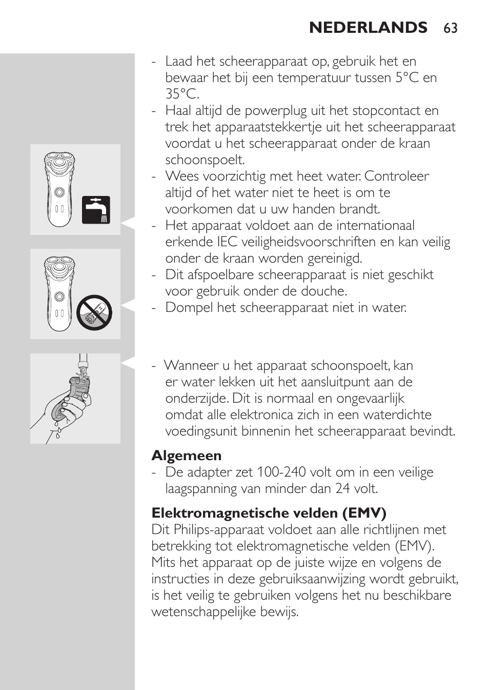 Algemeen, Elektromagnetische velden (emv) | Philips Afeitadora eléctrica User Manual | Page 61 / 96