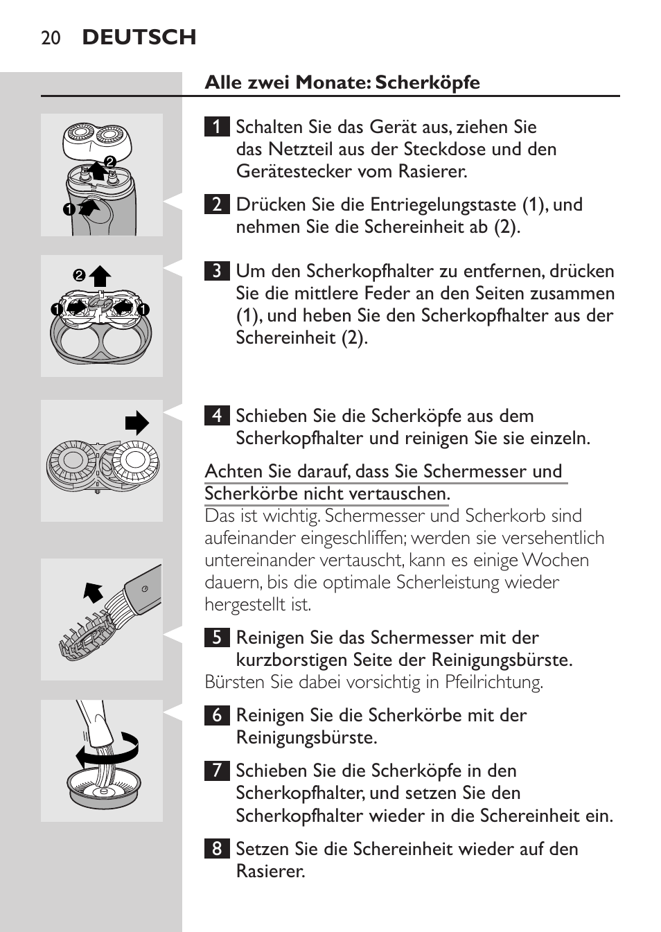 Alle zwei monate: scherköpfe | Philips Afeitadora 2 cab. User Manual | Page 18 / 104