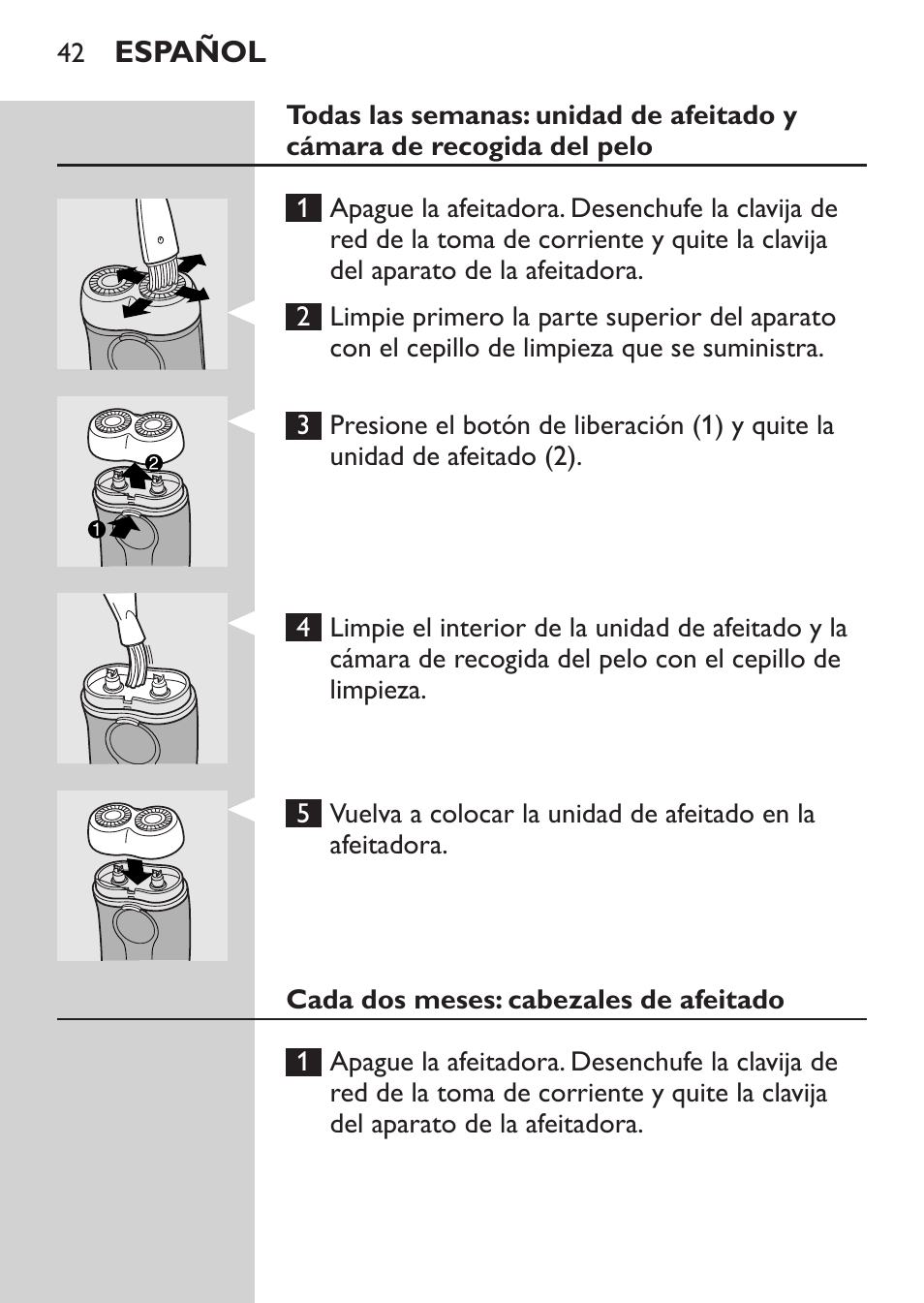 Cada dos meses: cabezales de afeitado | Philips Afeitadora 2 cab. User Manual | Page 40 / 104