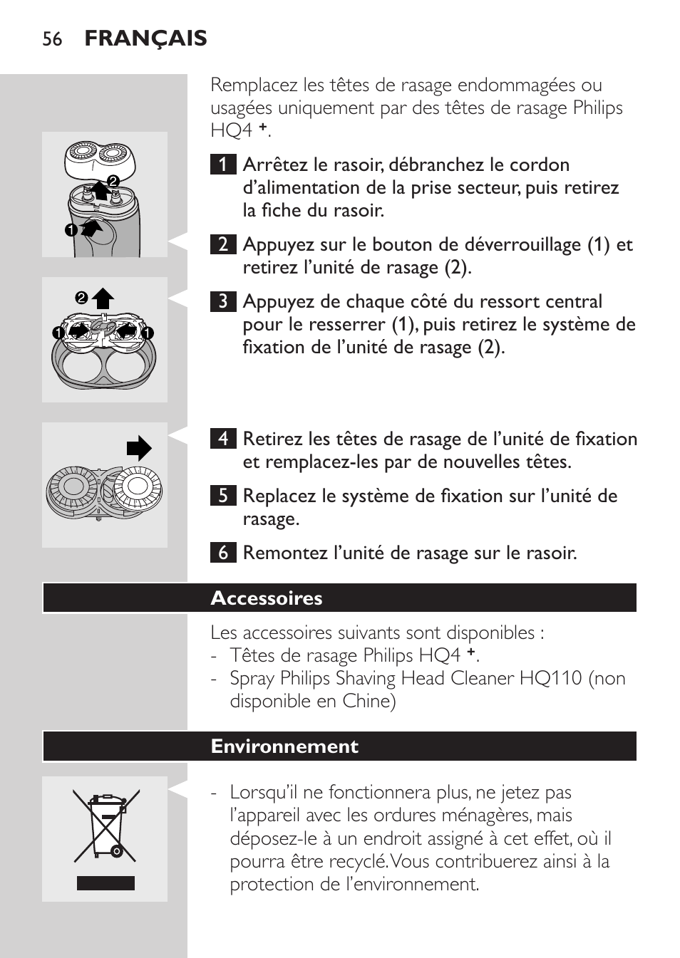 Accessoires, Environnement | Philips Afeitadora 2 cab. User Manual | Page 54 / 104