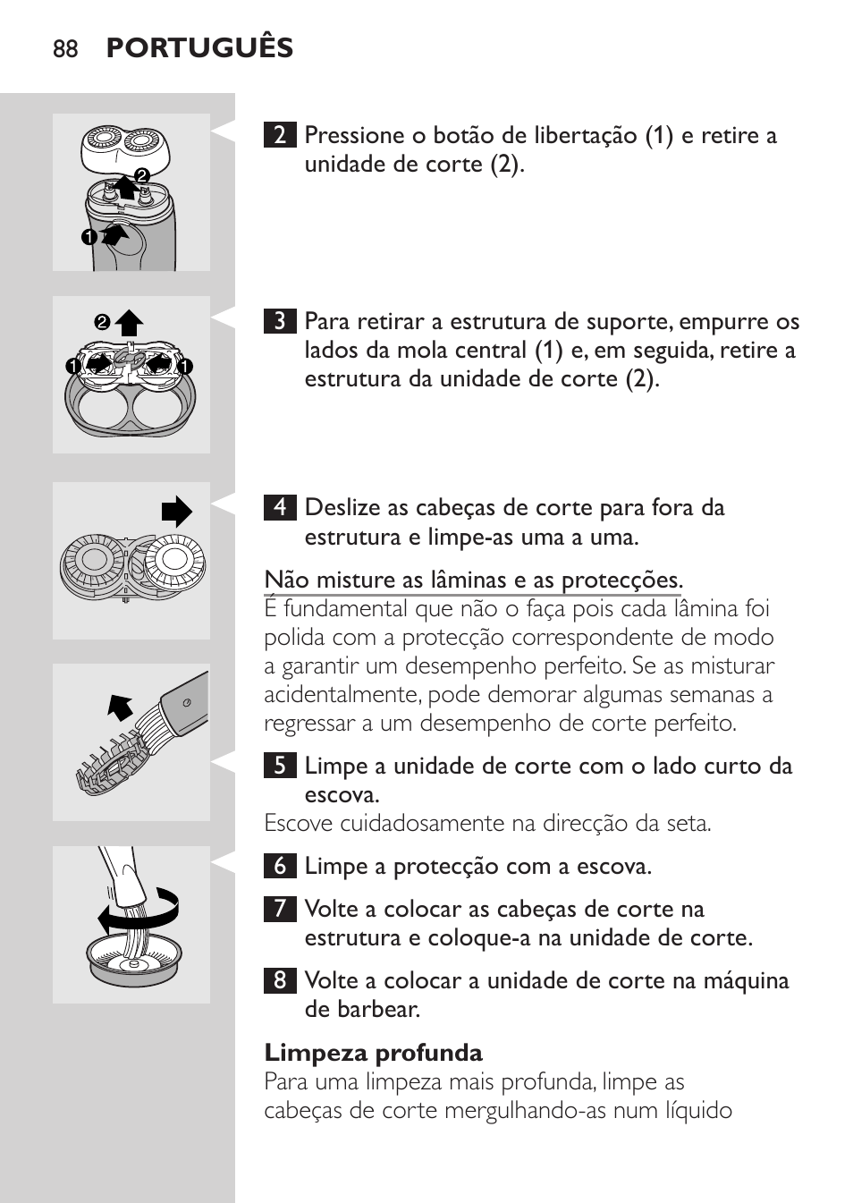 Limpeza profunda | Philips Afeitadora 2 cab. User Manual | Page 86 / 104