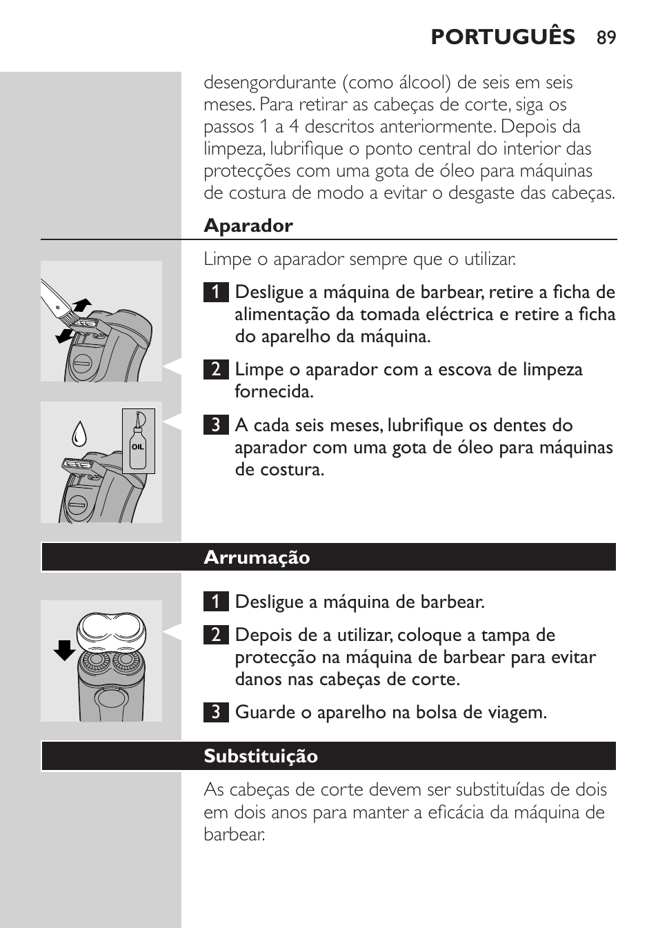 Aparador, Arrumação, Substituição | Philips Afeitadora 2 cab. User Manual | Page 87 / 104