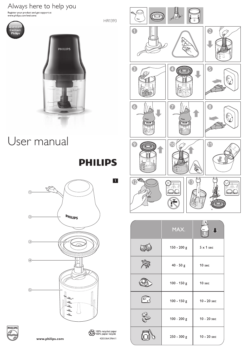 Philips Daily Collection Picadora User Manual | 13 pages