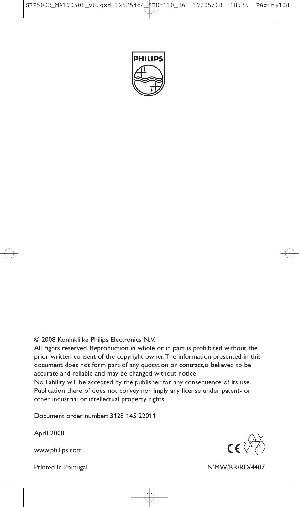 Philips Perfect replacement Mando a distancia universal User Manual | Page 108 / 108