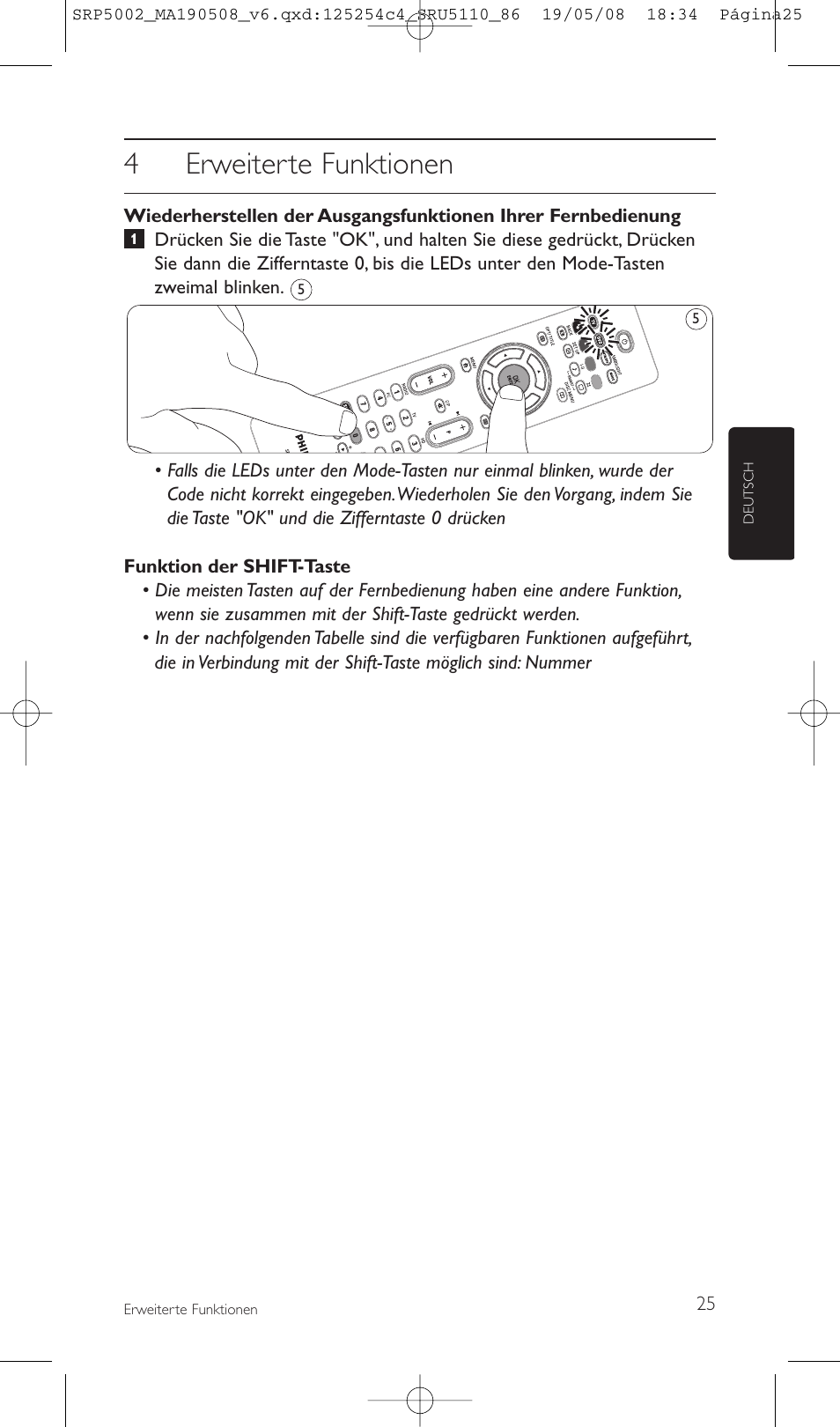 4erweiterte funktionen | Philips Perfect replacement Mando a distancia universal User Manual | Page 25 / 108