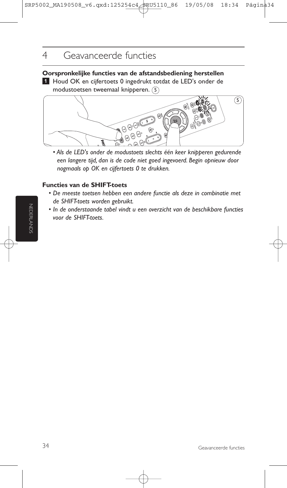 4geavanceerde functies | Philips Perfect replacement Mando a distancia universal User Manual | Page 34 / 108