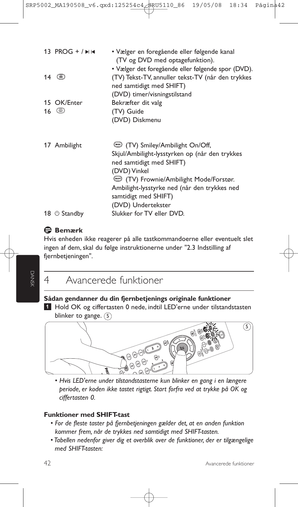 4avancerede funktioner | Philips Perfect replacement Mando a distancia universal User Manual | Page 42 / 108
