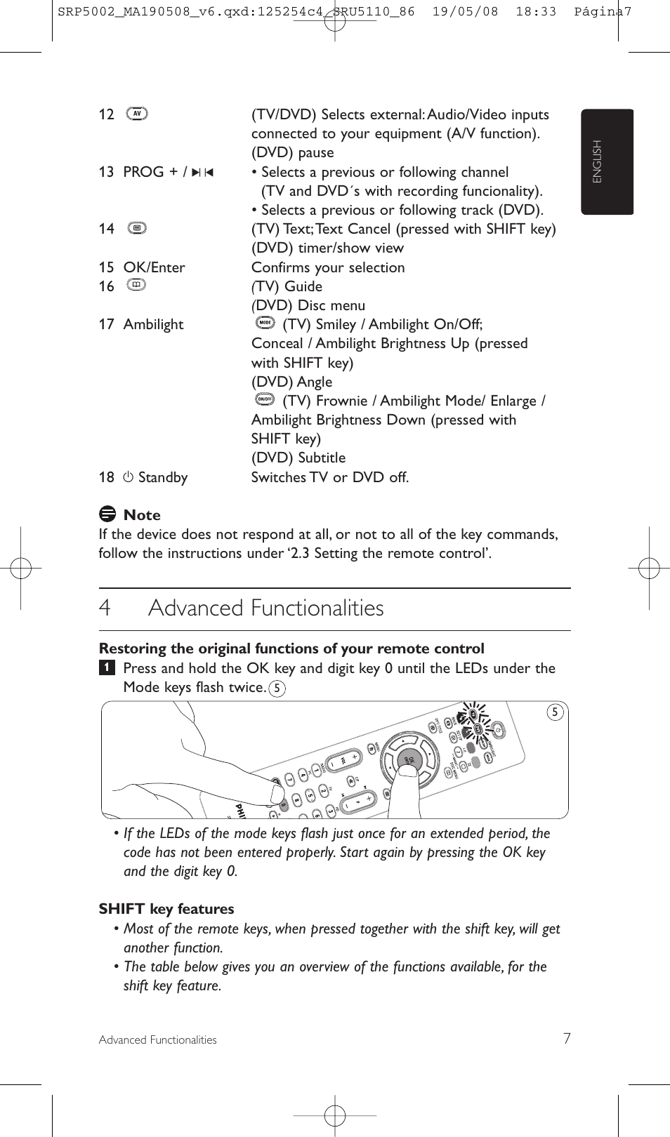 4advanced functionalities | Philips Perfect replacement Mando a distancia universal User Manual | Page 7 / 108