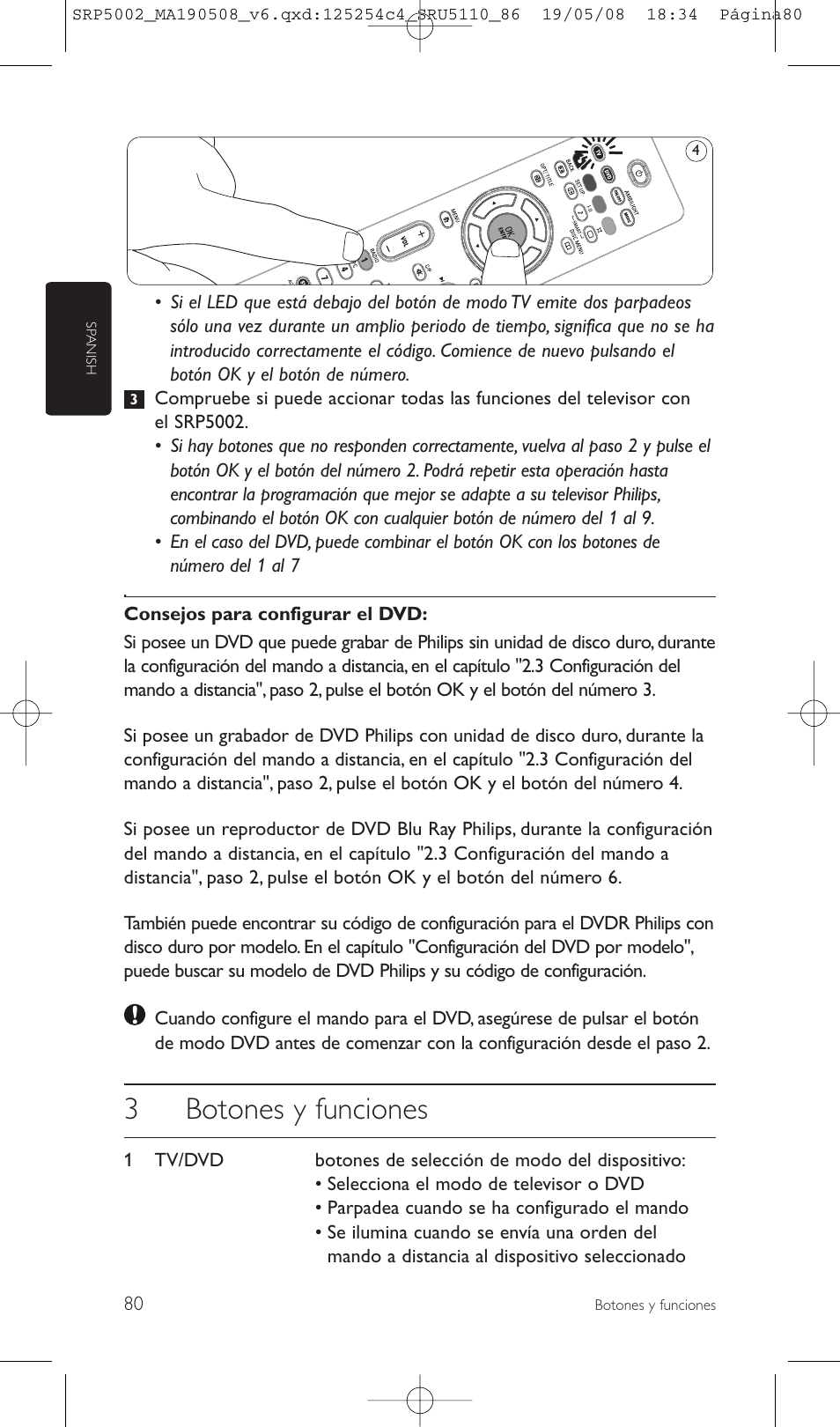 3botones y funciones | Philips Perfect replacement Mando a distancia universal User Manual | Page 80 / 108