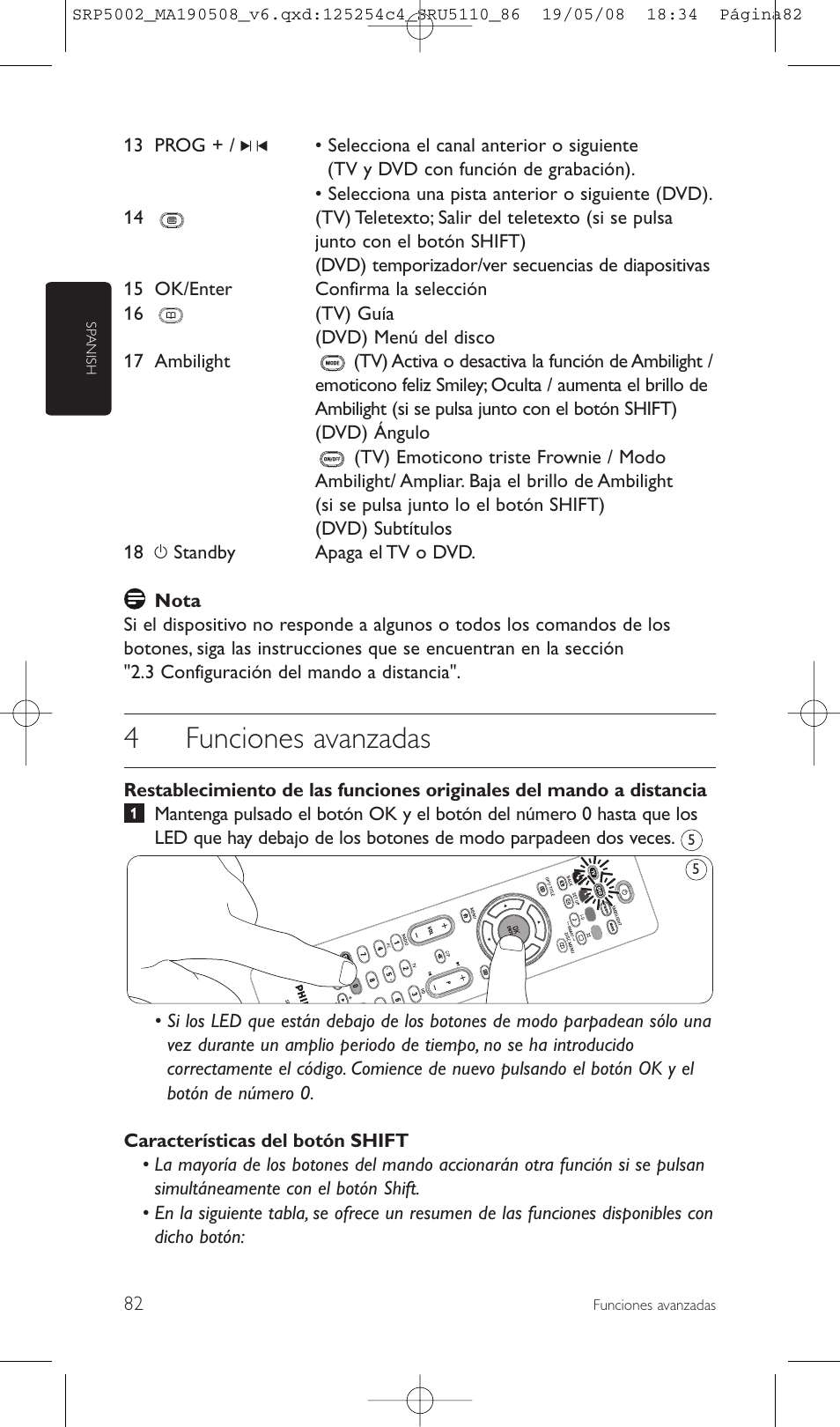 4funciones avanzadas | Philips Perfect replacement Mando a distancia universal User Manual | Page 82 / 108