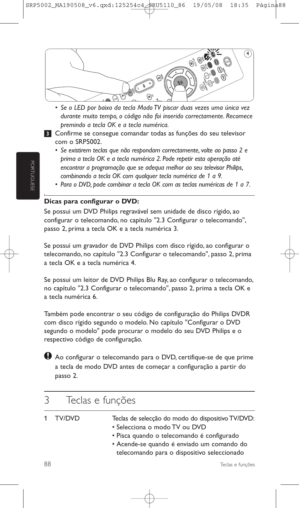 3teclas e funções | Philips Perfect replacement Mando a distancia universal User Manual | Page 88 / 108