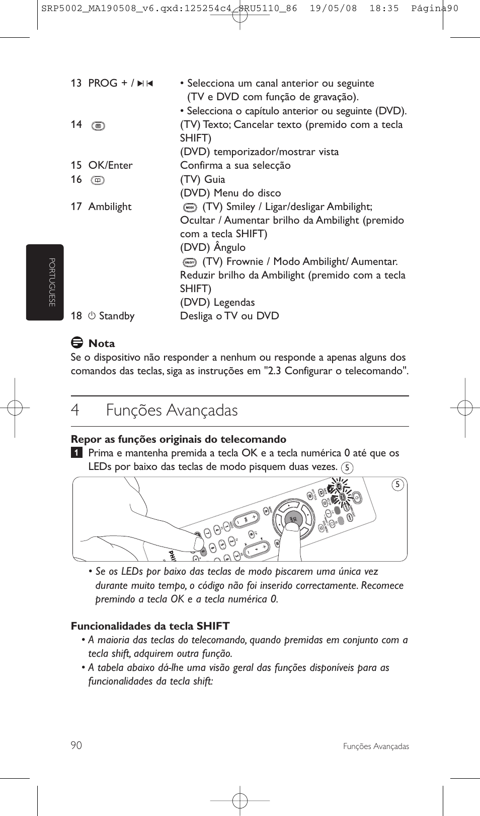 4funções avançadas | Philips Perfect replacement Mando a distancia universal User Manual | Page 90 / 108