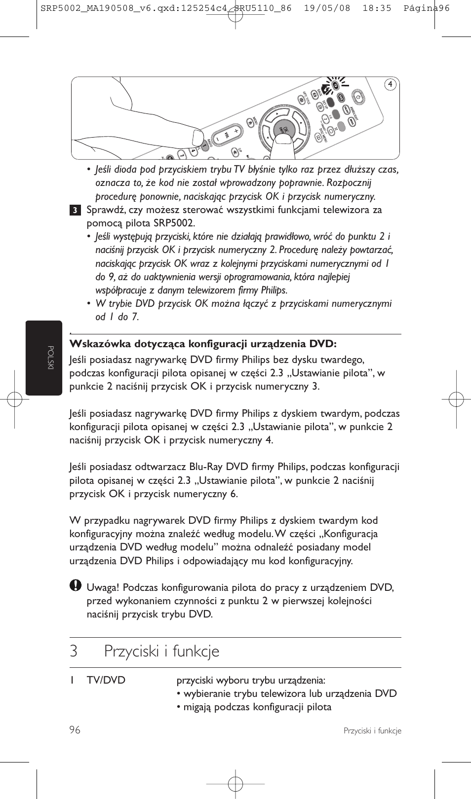 3przyciski i funkcje | Philips Perfect replacement Mando a distancia universal User Manual | Page 96 / 108