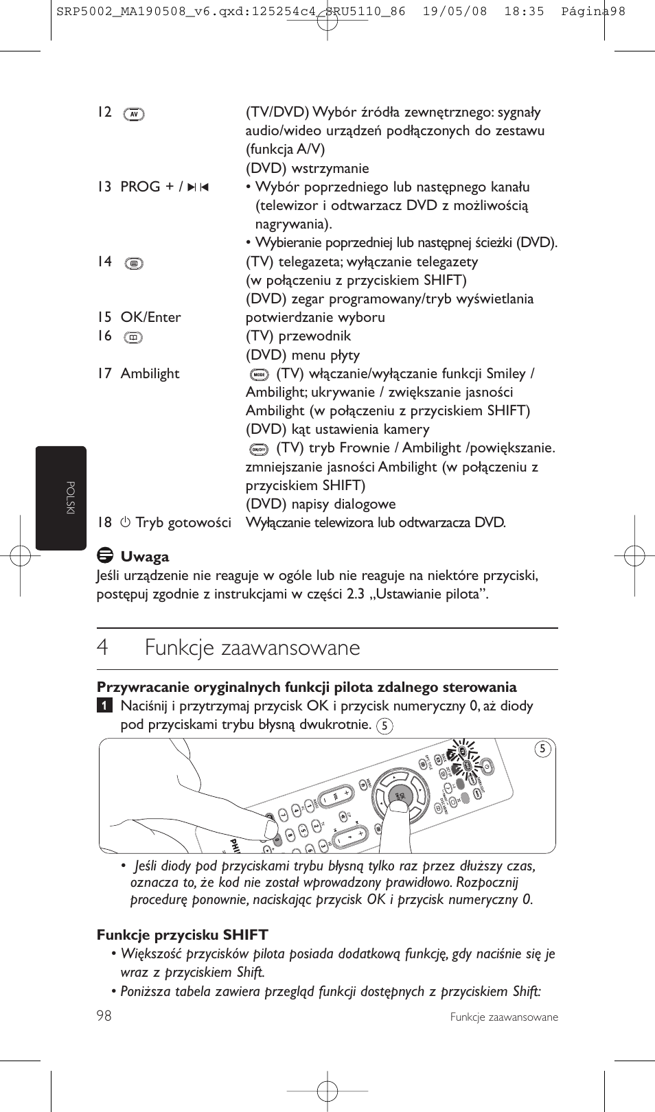 4funkcje zaawansowane | Philips Perfect replacement Mando a distancia universal User Manual | Page 98 / 108