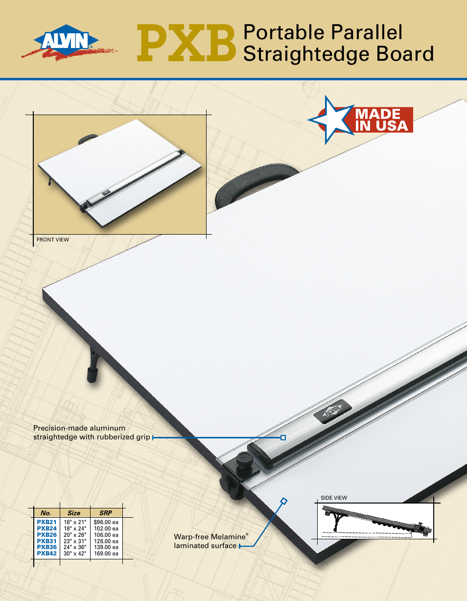 Alvin Portable Parallel Straightedge Board PXB User Manual | 2 pages