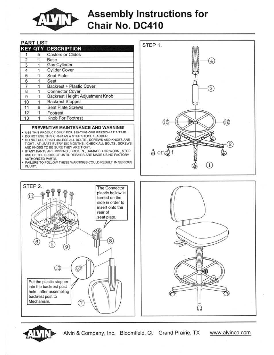 Alvin Chair DC410 User Manual | 1 page