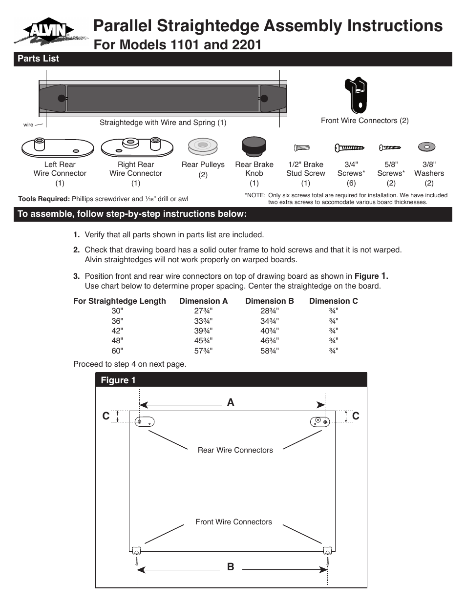 Alvin Parallel Straightedge 2201 User Manual | 4 pages