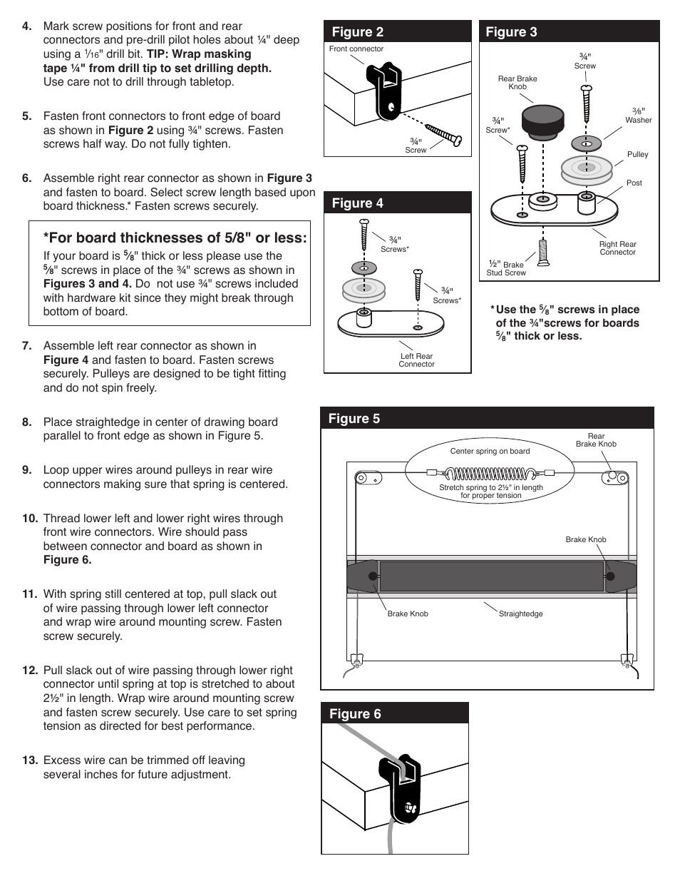 For board thicknesses of 5/8" or less, Figure 5 figure 6, Figure 2 figure 3 figure 4 | Alvin Parallel Straightedge 2201 User Manual | Page 2 / 4