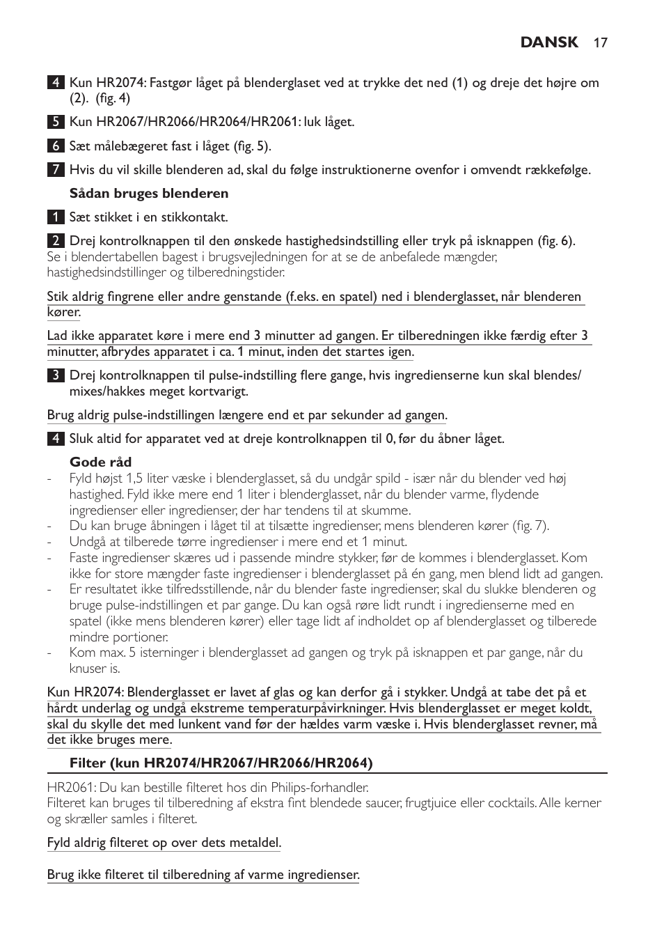 Sådan bruges blenderen, Gode råd, Filter (kun hr2074/hr2067/hr2066/hr2064) | Philips Batidora User Manual | Page 17 / 120