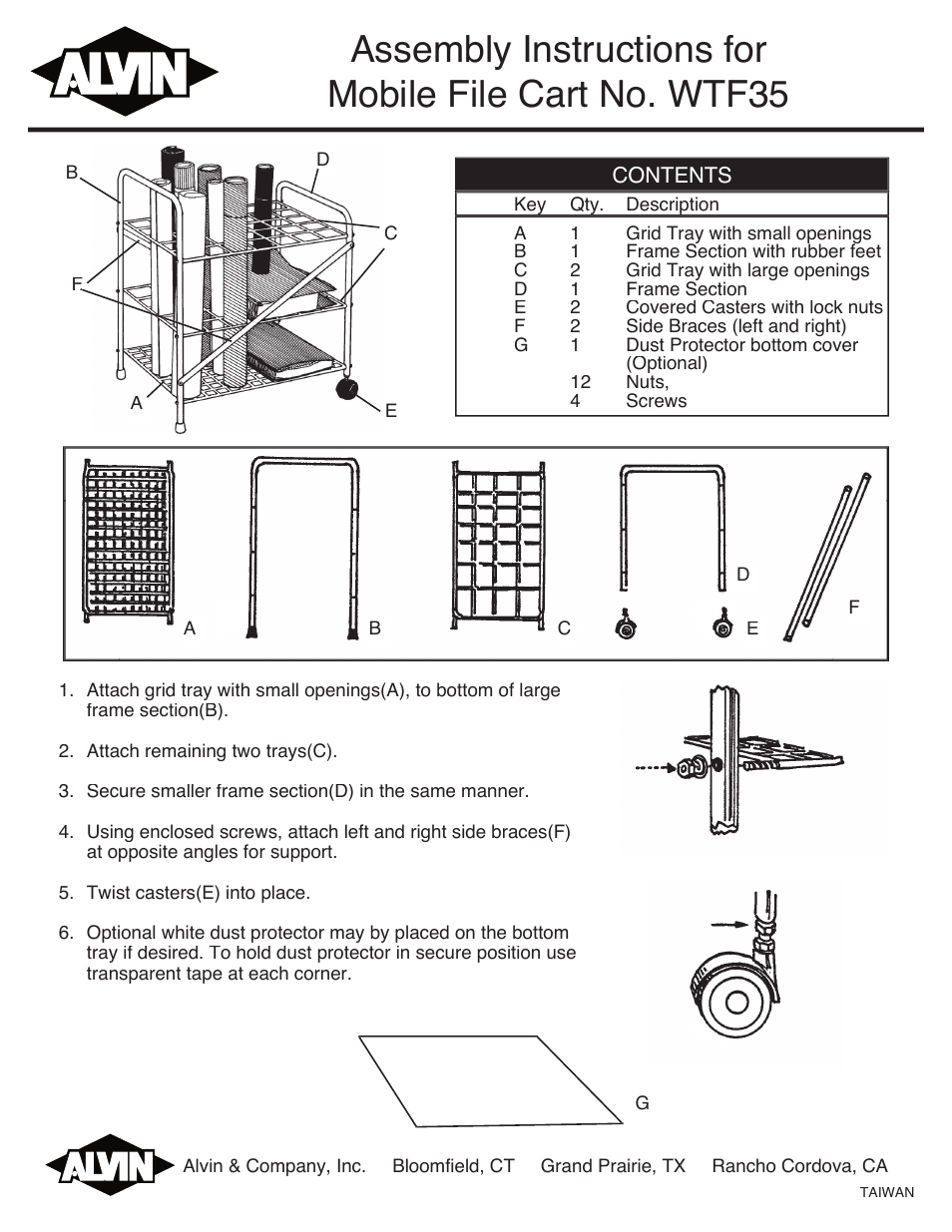 Alvin Mobile File Cart WTF35 User Manual | 1 page