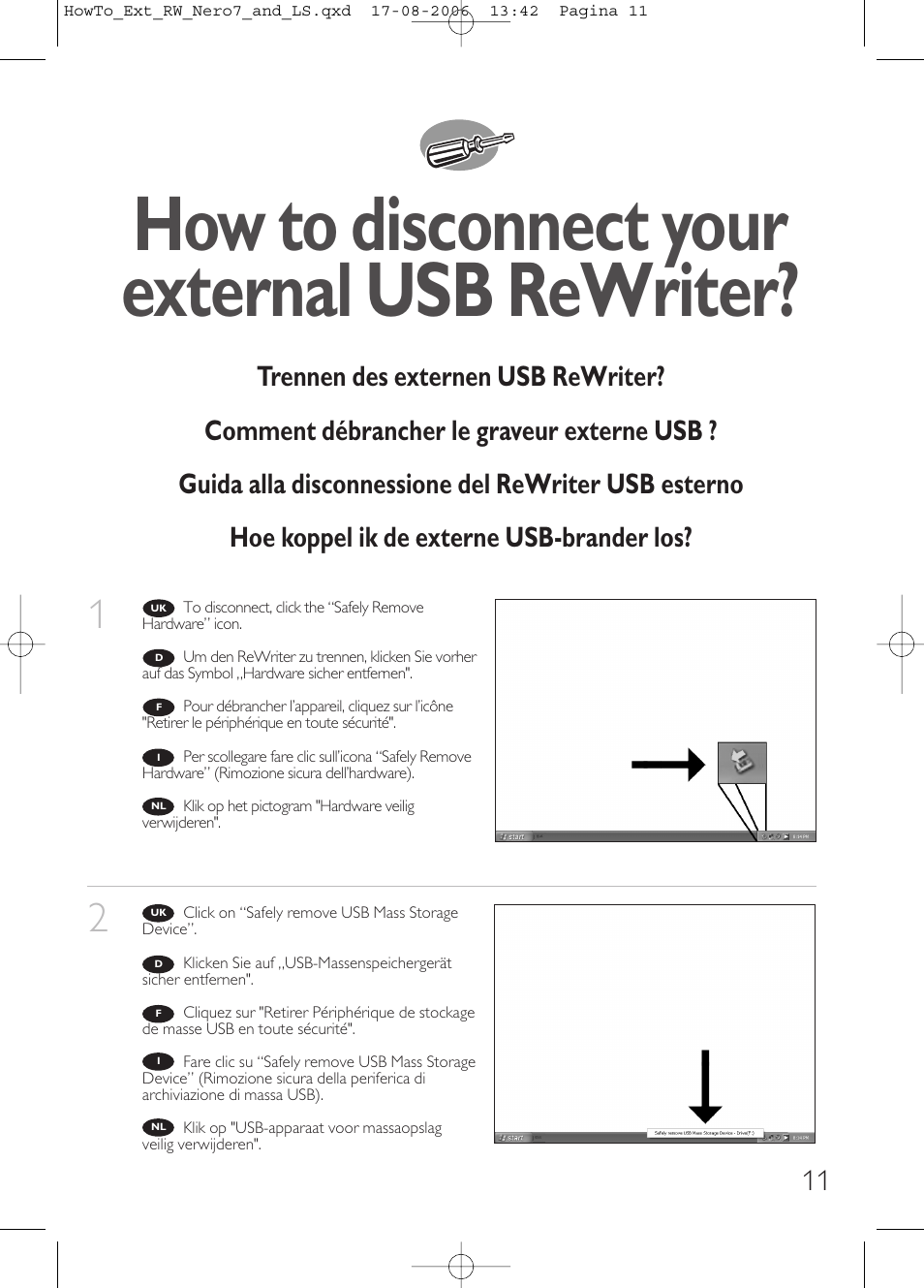 How to disconnect your external usb rewriter | Philips How to for External ReWriters using Nero 7 and LightScribe User Manual | Page 11 / 84