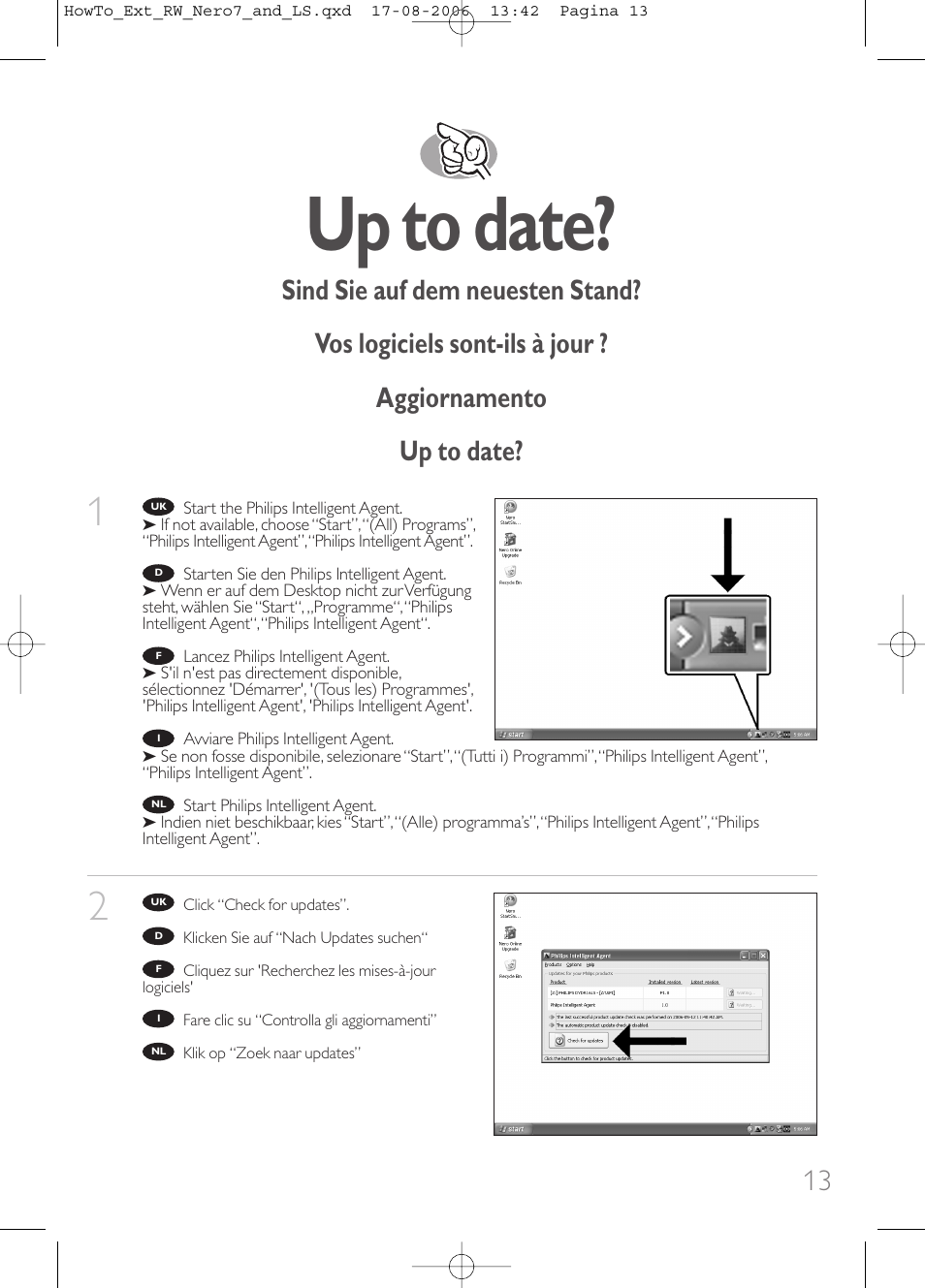 Up to date | Philips How to for External ReWriters using Nero 7 and LightScribe User Manual | Page 13 / 84